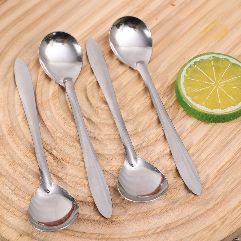 Silver Long Handle Stirring Dessert Spoons Stainless Steel Coffee Spoon Dessert Seasoning Tools Home Kitchen Accessories