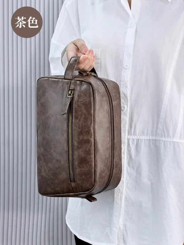Men Business Travel Wash Toiletry Bag Waterproof PU Leather Bathroom Shaving Tools Organizer Bag Makeup Pouch Women Cosmetic Bag