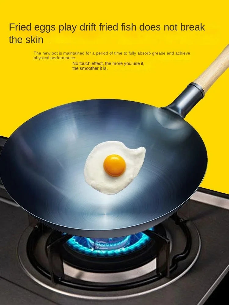 Carbon Steel Wok,12.6" Round Bottom Woks Pan Uncoated Nonstick Pot,Pre-Seasoned Chinese Wok Kitchen Cookware for Gas Cooktops