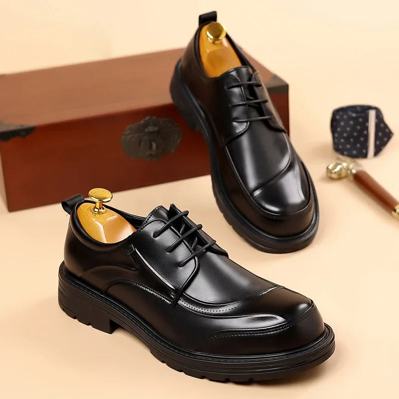 High-end Business Men's Shoes Trend Business Casual Leather Shoes Lace-up Big Head Formal Men's Leather Luxury Leather Shoes