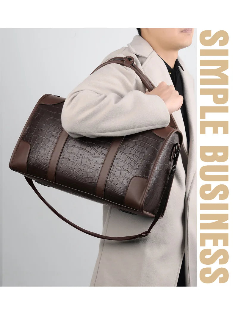 Fashion Handbag Bag Men Business Travel Tote Luxury Alligator PU Leather Luggage Bag With Shoulder Strap Crossbody Bags Duffle