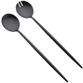 Serving Salad Spoon 2Pcs Black Salad Spoon Fork Set Long Handle Cutlery Set Stainless Steel Kitchenware Scoop Server Salad Set
