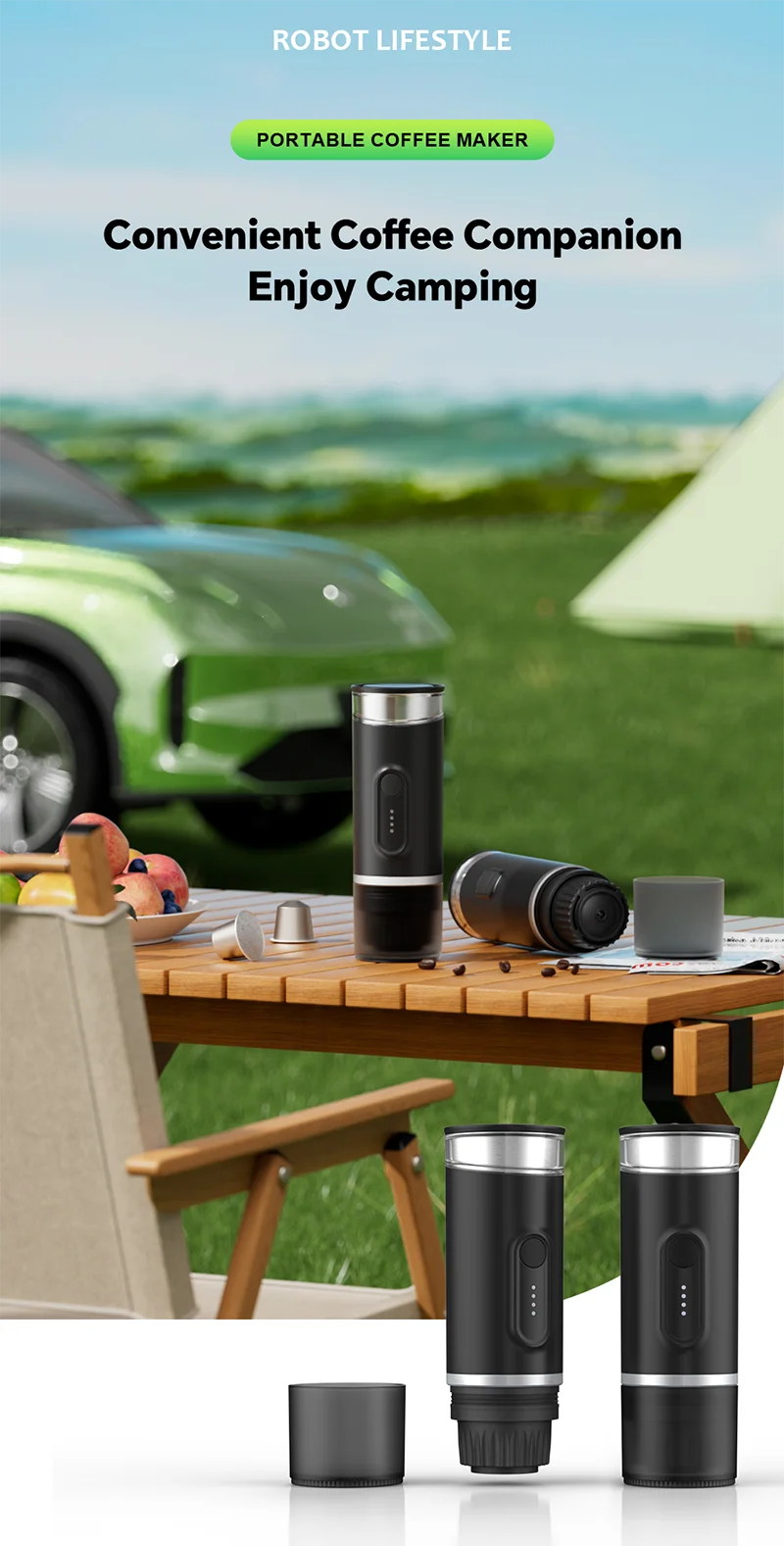 2-In-1 Portable Coffee Maker Fit Capsule Coffee Powder 1800mAh Battery for Outdoor Camping Travel Hotel Office