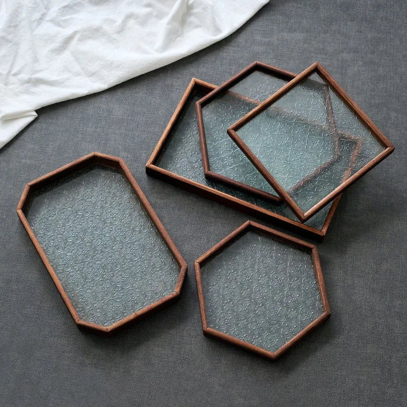 Table Organizer Tray Storage Tray Walnut Wood Tray For Cutlery Serving Spoons Cooking Utensils Teapot Teacup Snack ﻿Tray
