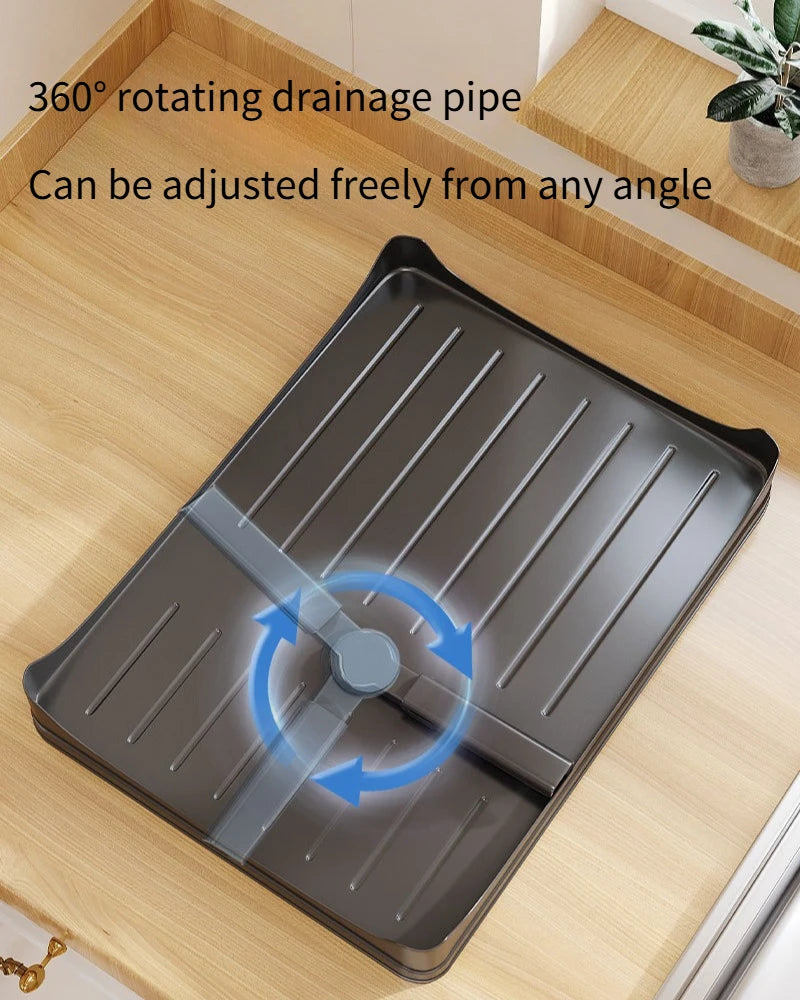 Kitchen Storage Rack, Foldable and Pull-out Cutlery Storage Platform, Double-layer Drain Basket, Bowl and Plate Storage Rack