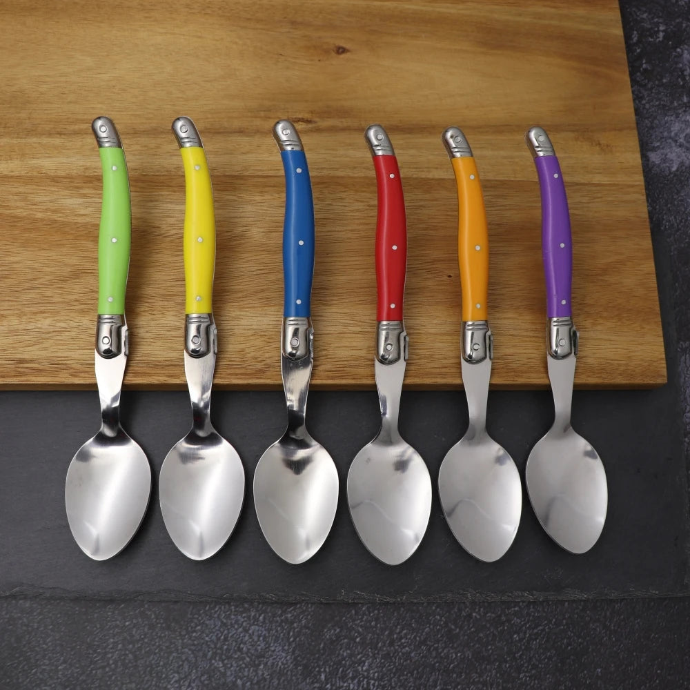 8'' 6pcs Laguiole Dinner Spoon Stainless Steel Long handle Table Spoons White Cutlery Black Big Serve Scoop Set Dinnerware