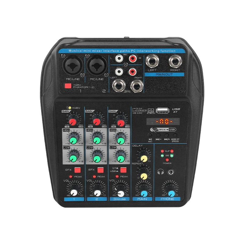 4 Channel Mixer DJ Mixing Console Portable Channel Mixer Multi Interfaces PC Compatible for Recording Live Streaming Karaoke