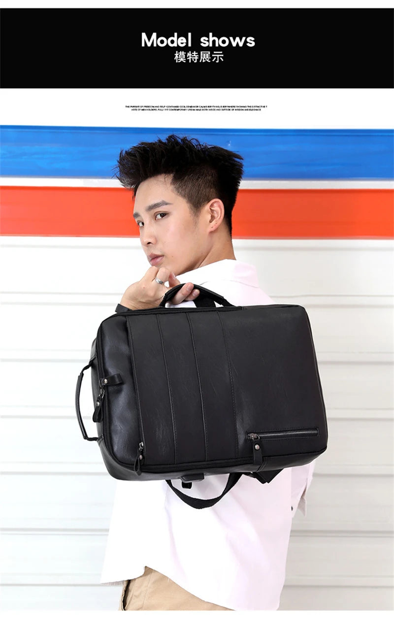 Business Backpacks For Men Waterproof PU Leather Laptop Bag Large Capacity USB Charging Rucksack Male Fashion Travel Bagpack sac