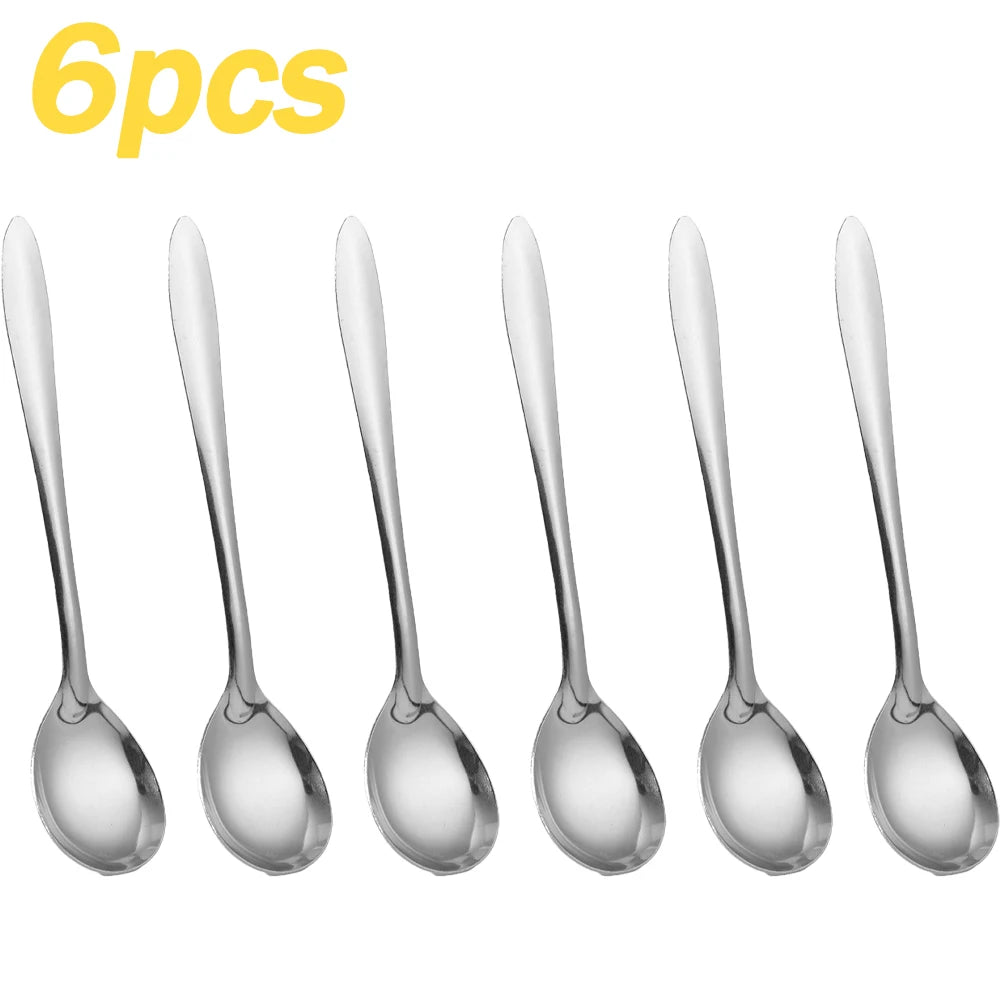 Silver Long Handle Stirring Dessert Spoons Stainless Steel Coffee Spoon Dessert Seasoning Tools Home Kitchen Accessories
