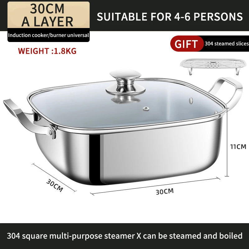 Household Square Steamer 316 Stainless Steel Thickened Three-Layer Steamer Tray Multifunctional for Gas & Electromagnetic Use