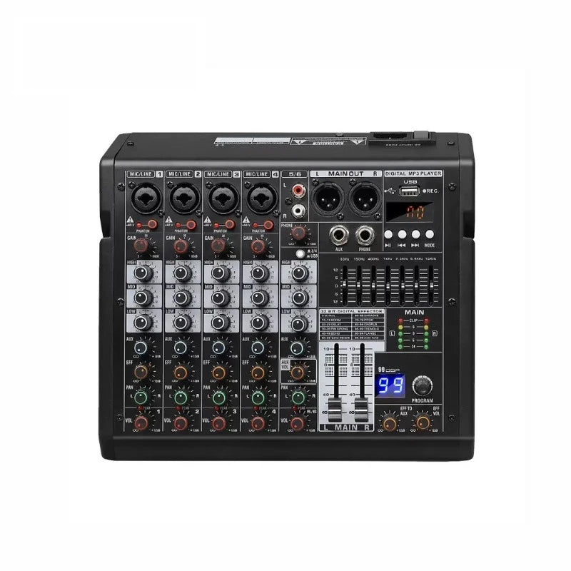 MP3 Mixer with Bluetooth - 99 DSP Effects, 7-Band EQ, 48V Phantom Power, USB Sound Card for Live Streaming Stage Recording
