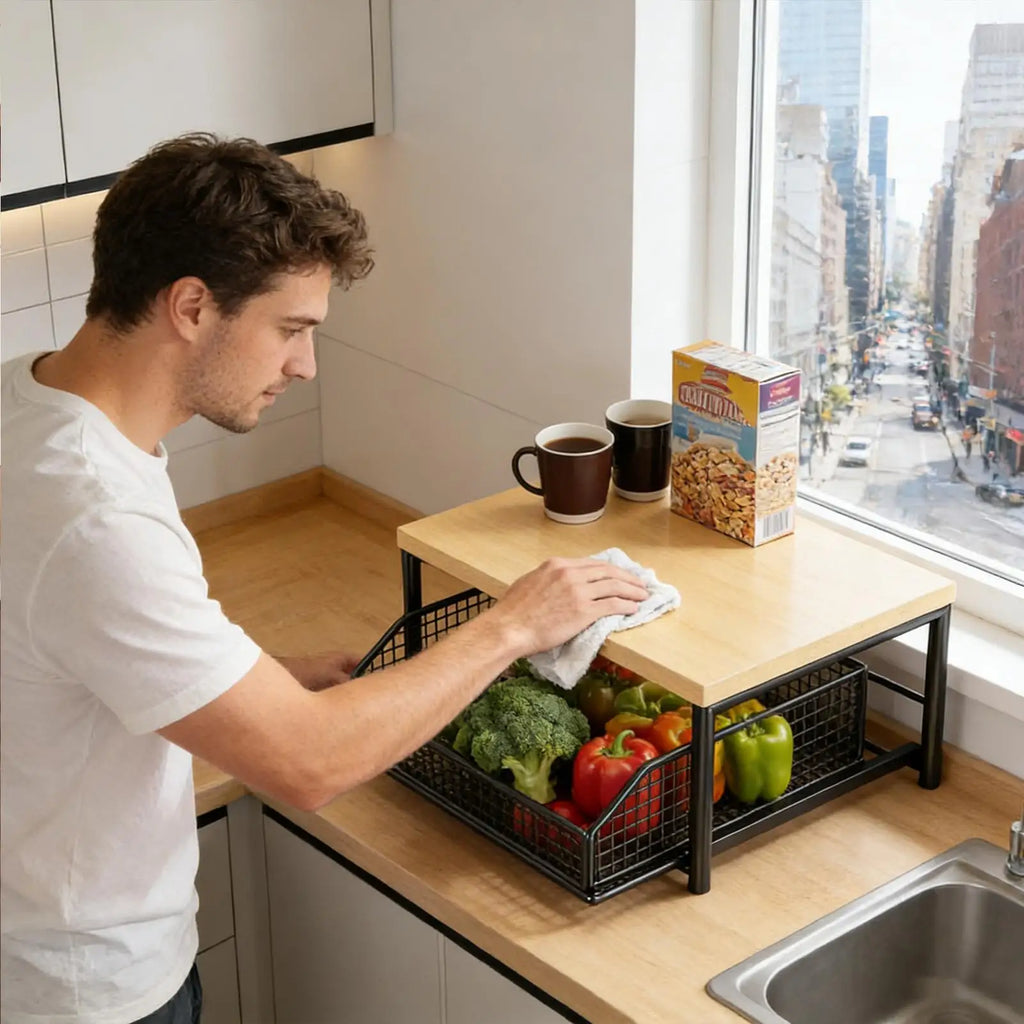 Kitchen Storage Rack Vertical 2-Tier Organizer Rack Standing Storage Shelves Multi-Functional Space Saving Countertop Storage
