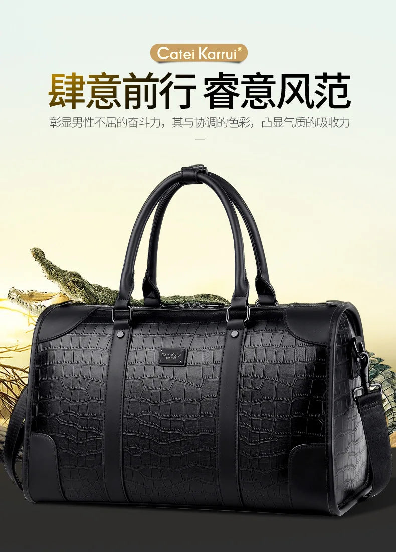 Fashion Handbag Bag Men Business Travel Tote Luxury Alligator PU Leather Luggage Bag With Shoulder Strap Crossbody Bags Duffle