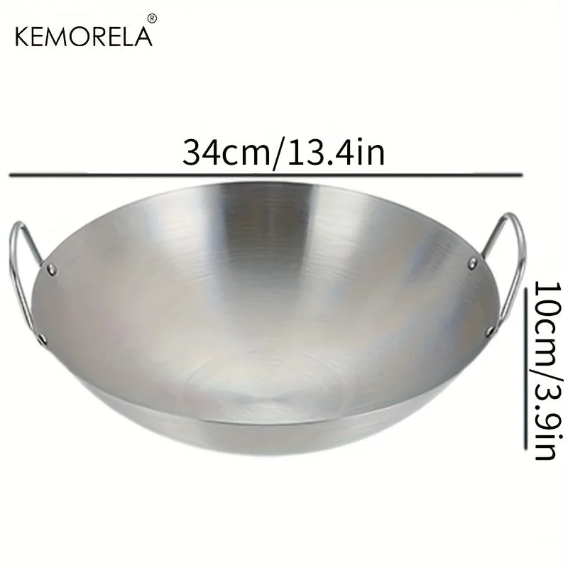 1PCS Stainless Steel Wok Uncoated 26/28/30/32/34cm High Quality Double Handle Chef Pan Suitable for Home Stir-fried beef Cooking