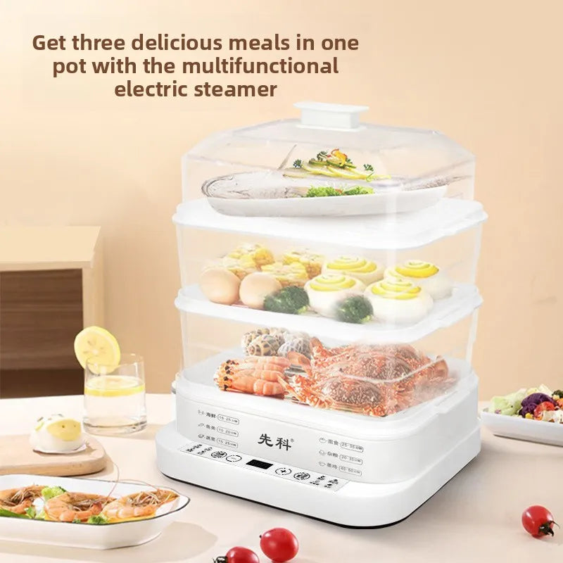Electric Steamer Multi-Functional Three-Layer Breakfast Maker with Large Capacity, Keep Warm, Pre-Set Timer
