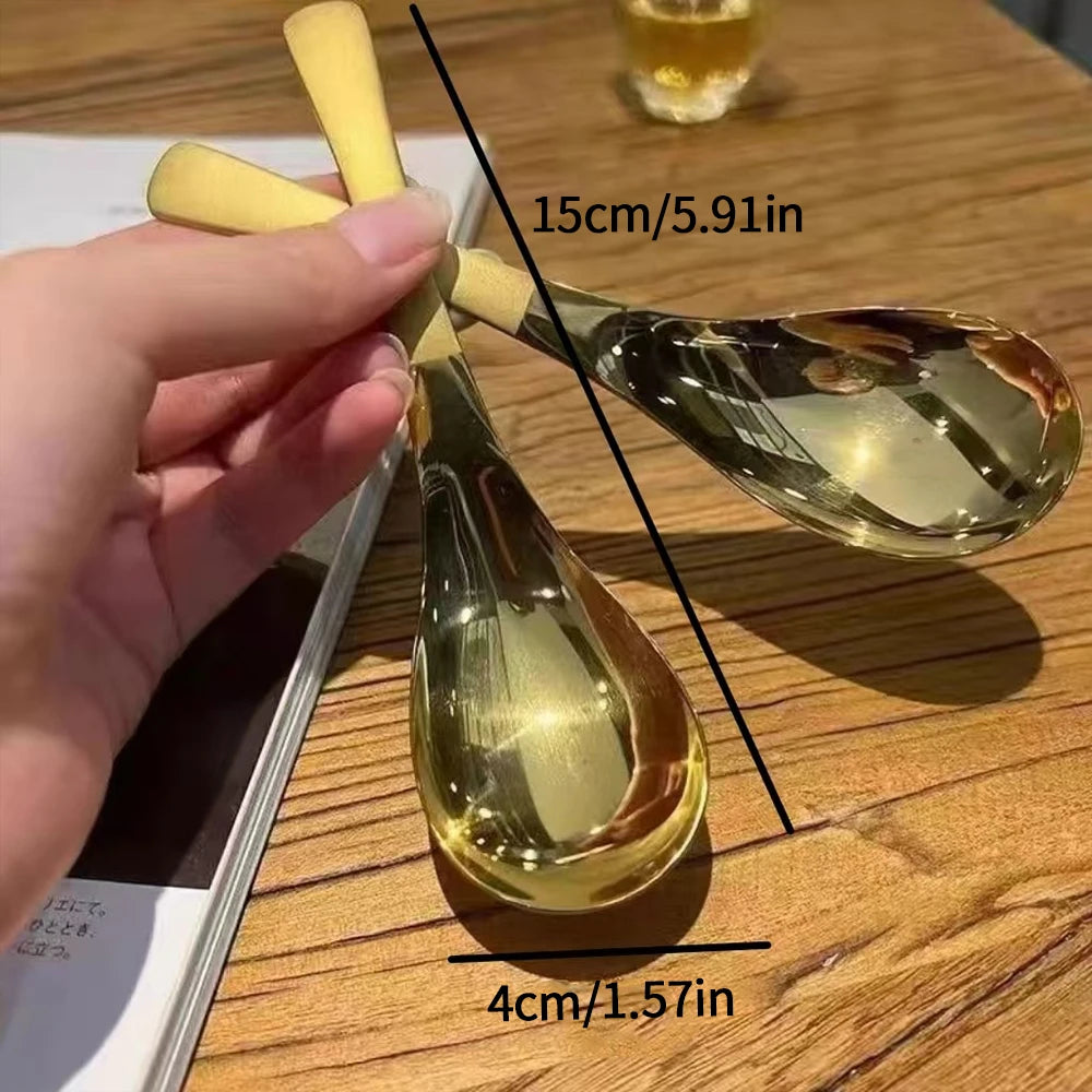 2PCS Stainless Steel Soup Spoons Round Gold Silver Color Mirror Polished Flatware Large Capacity Spoon for Soup Rice Tableware