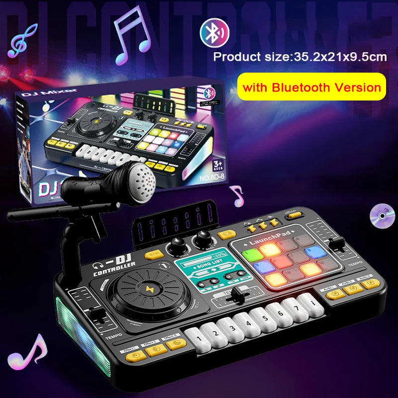 Kid DJ Mixer with Microphone Multifunctional Electronic Piano Keyboard Bluetooth DJ Turntable Controller Kid Musical Instrument