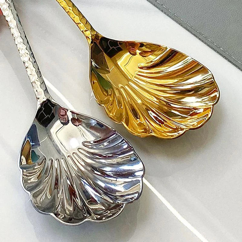 Large Shell-Shaped Stainless Steel Serving Spoons Fan-Design Vegetable Soup Spoons for Family Parties And Restaurant Use