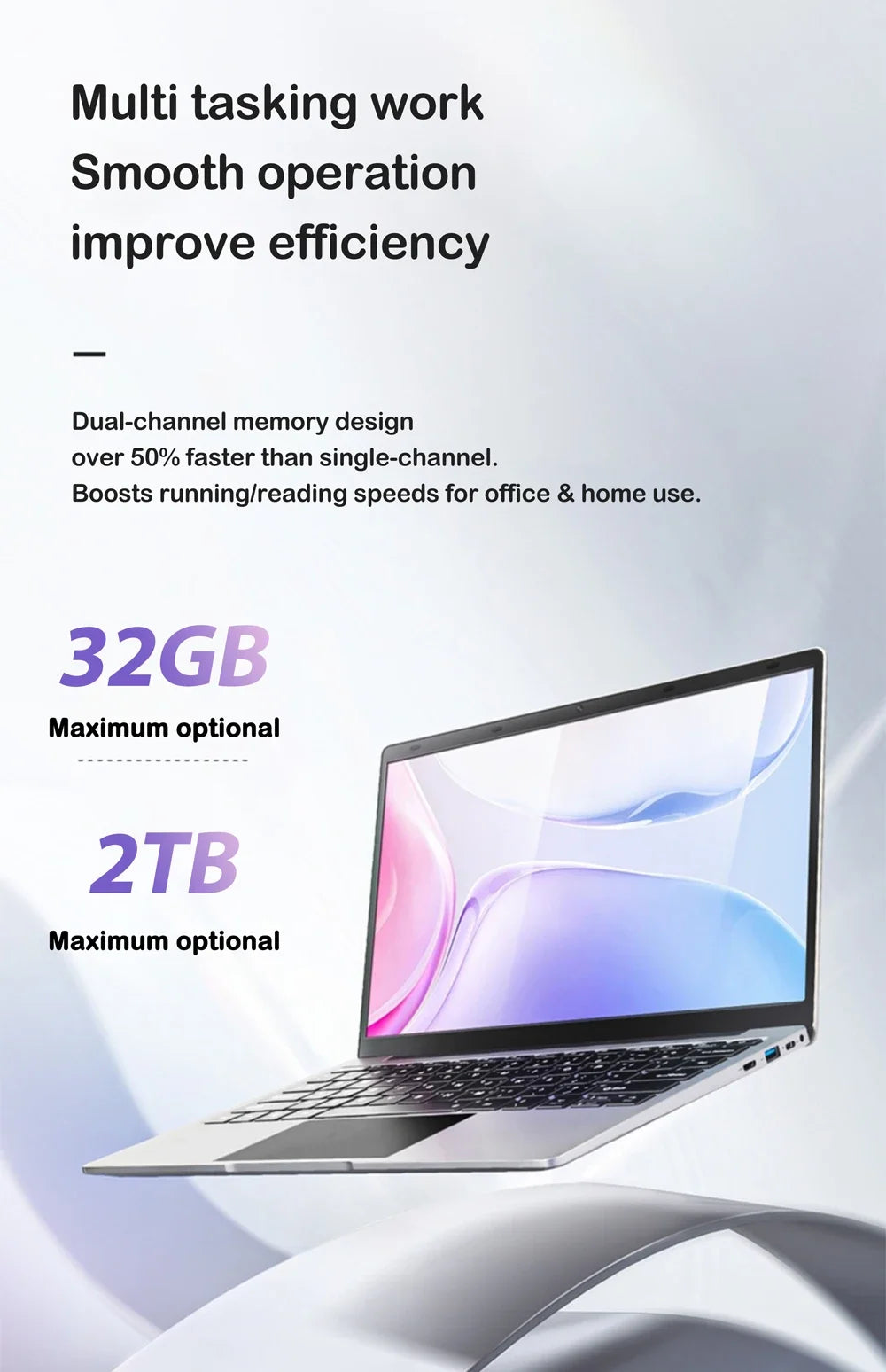 Fine 14.1'' Laptop with Intel 4405U,120Hz FHD IPS Screen,32GB RAM,2TB SSD,5000mAh Backlit Keyboard