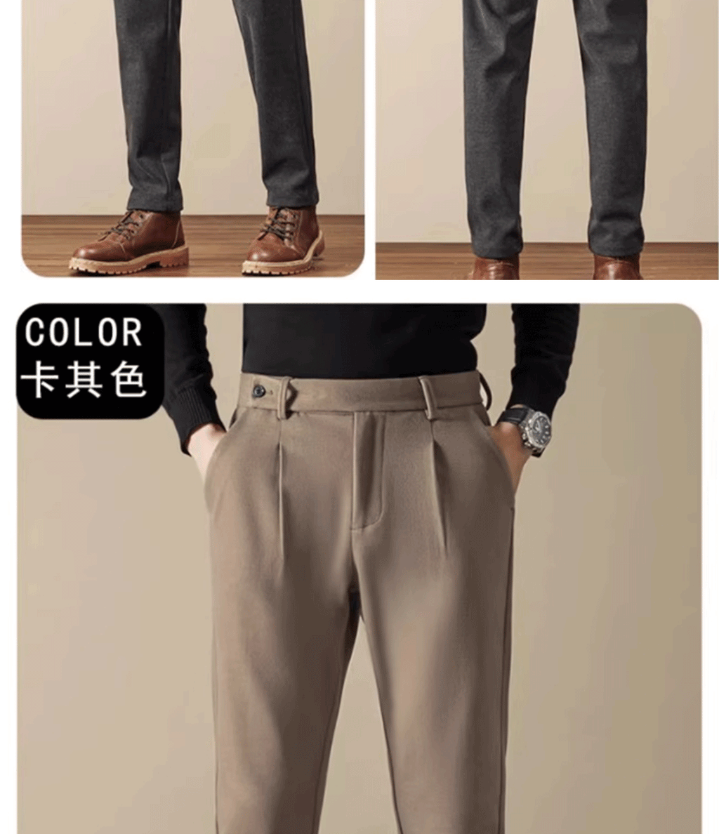 Business Casual Men's Brushed Khakis Straight Leg Long Pants Lightweight Luxury Wool Trousers Autumn Winter New Arrival