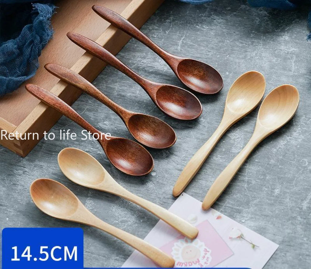 Kitchen Utensils Wooden Cutlery Wood Spoon Dinner Dessert Soup Serving Spoons