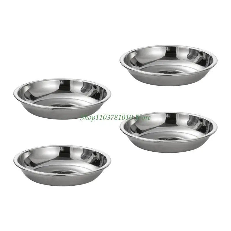 U55D 4Pcs Stainless Steels Serving Dishes Round Sauce Dipping Bowl Fruit Dessert Plate Serving Tray Flat Plate Dinnerware