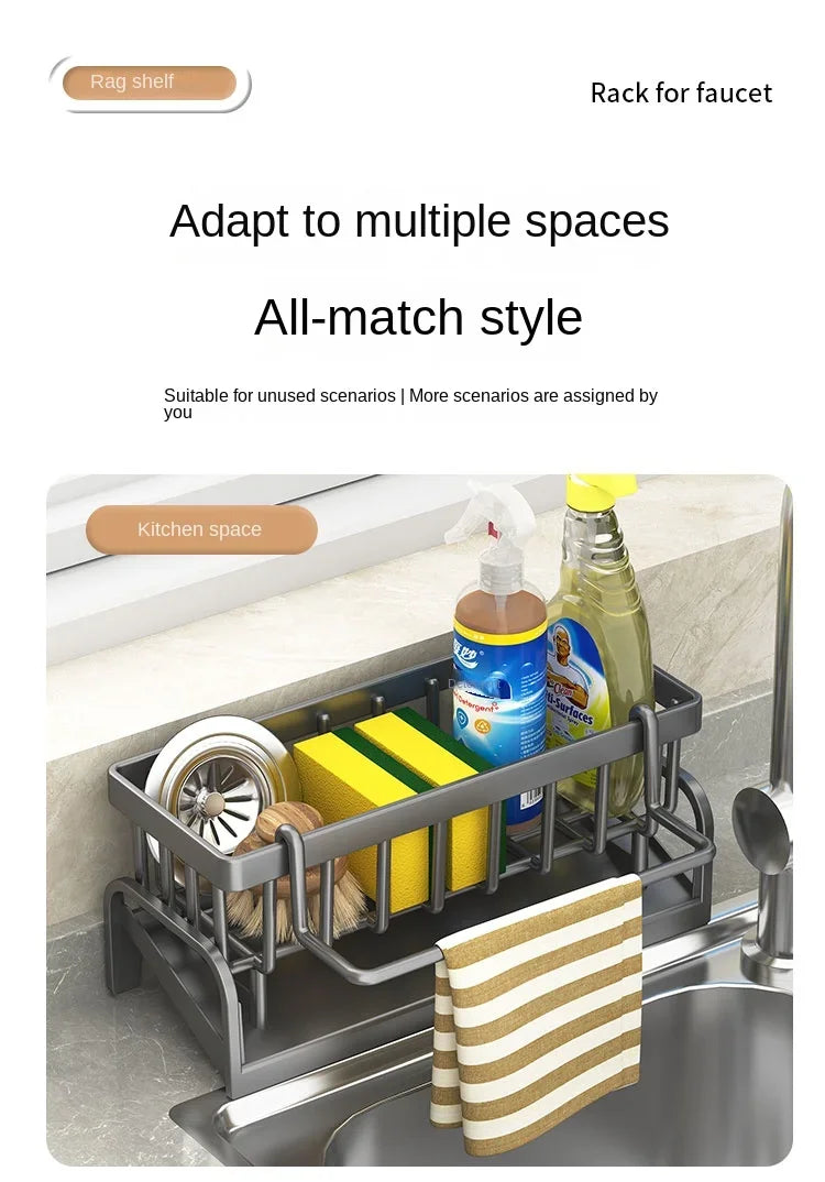 Kitchen Sink Storage Rack, Draining Organizer for Cleaning Cloth, Sponge & Detergent, Household Sink Shelf