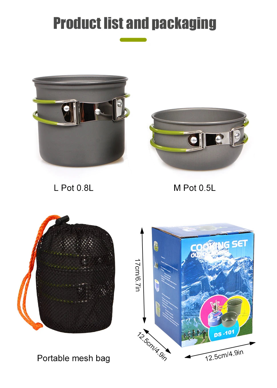 WESTTUNE Camping Pot Hiking Cookware Portable Outdoor Cooking Set Heat Cooker Camping Travel Tableware Kitchen Utensil Equipment