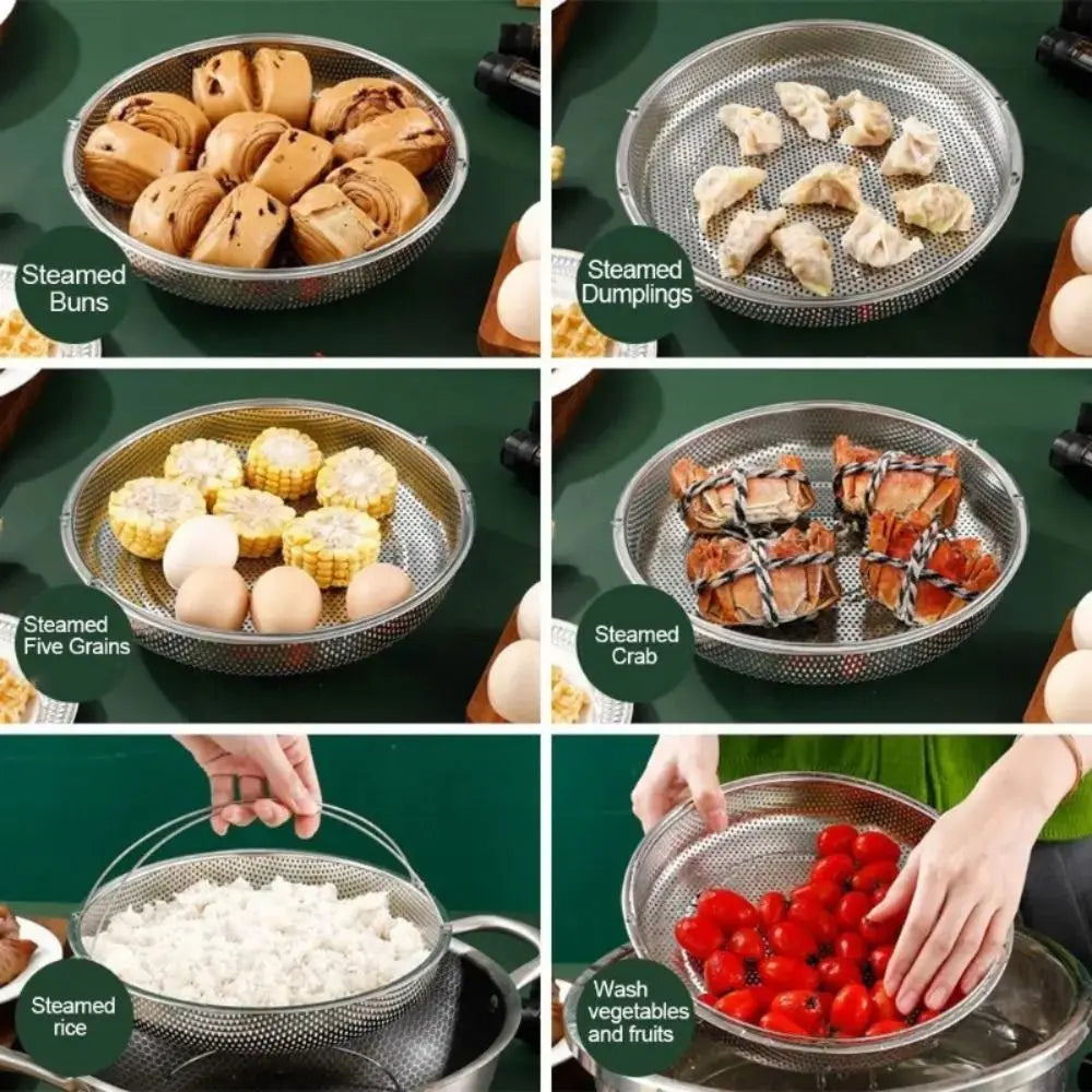 Stainless Steel Steamer Foldable Steam Cooking Utensil Steaming Tray with Handle Steaming Grid Cookware