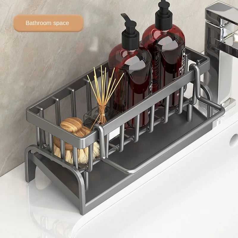 Kitchen Sink Storage Rack, Draining Organizer for Cleaning Cloth, Sponge & Detergent, Household Sink Shelf