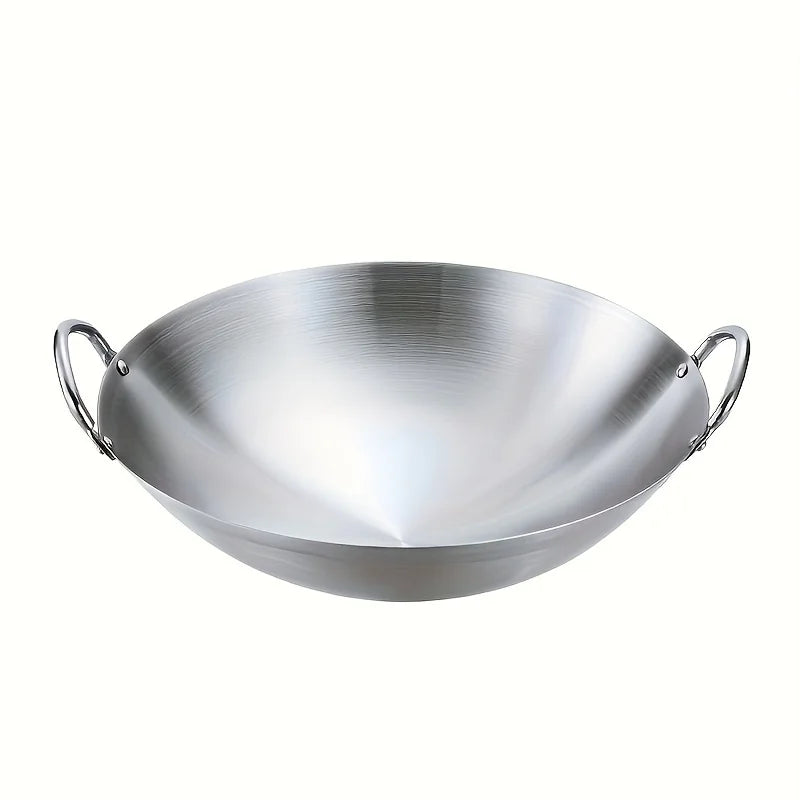 1PCS Large Stainless Steel Wok, Uncoated Thick High-Quality Durable Chef'S Pan with Dual Handles, Easy to Clean for Commercial