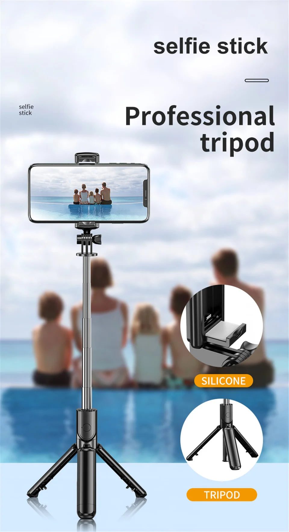 MEUYAG 2025 new Expandable Portable Tripod Selfie Stick With Remote With Detachable BT Wireless Remote Compatible for iPhone