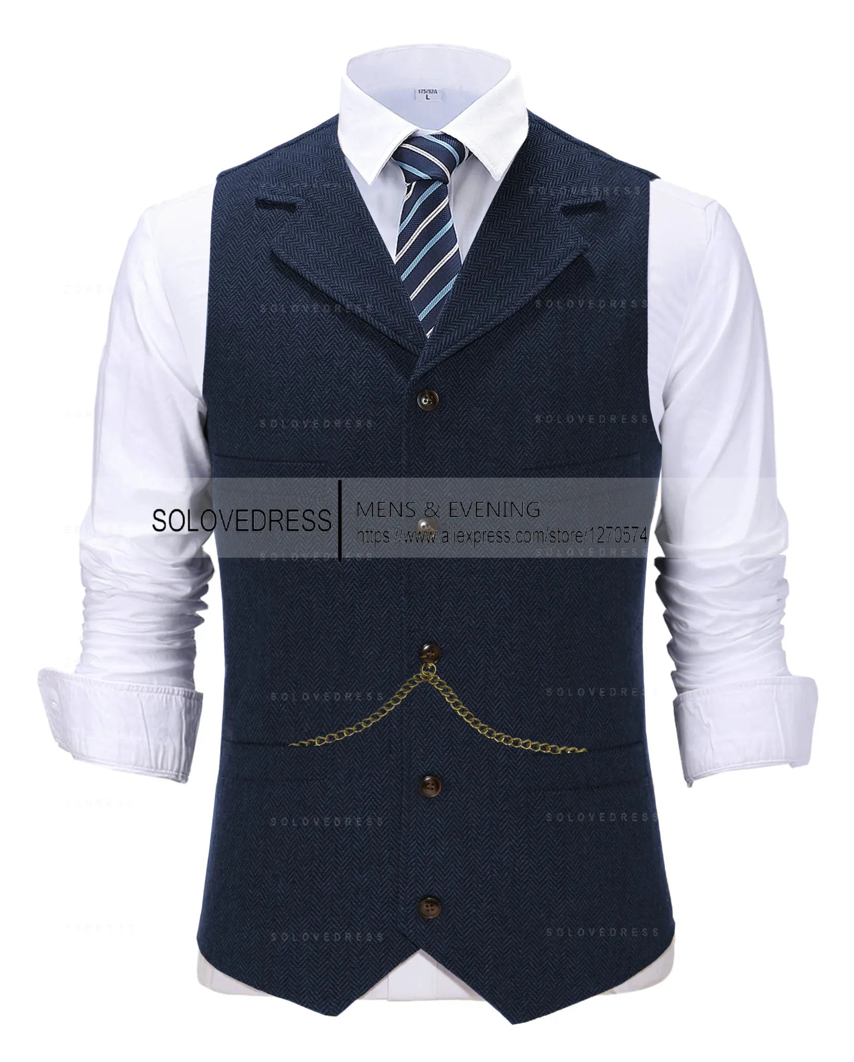 Business Mens Suit Vest Lapel V Neck Wool Herringbone Casual Brown Waistcoat Casual Formal Groomsman Jacket For Wedding