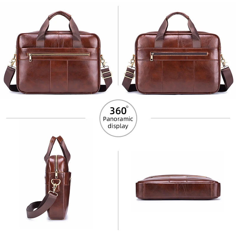 Men's Genuine Leather Laptop Bag Vintage Business Briefcase Shoulder Handbag Messenger Computer Bag Work Travel