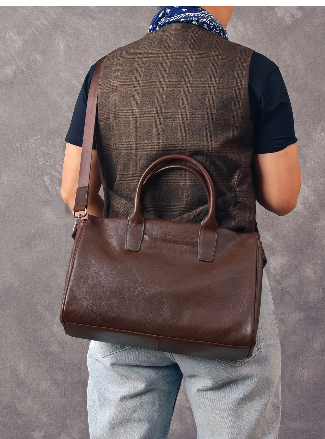 Business vintage genuine leather men's briefcase organizer designer handmade real cow leather women's handbag work postman bag
