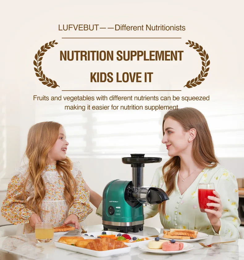 Slow Masticating Cold Press Juicer, Reverse Function Quiet Easy Clean High Yield Juice Extractor for Home Fruit Vegetable