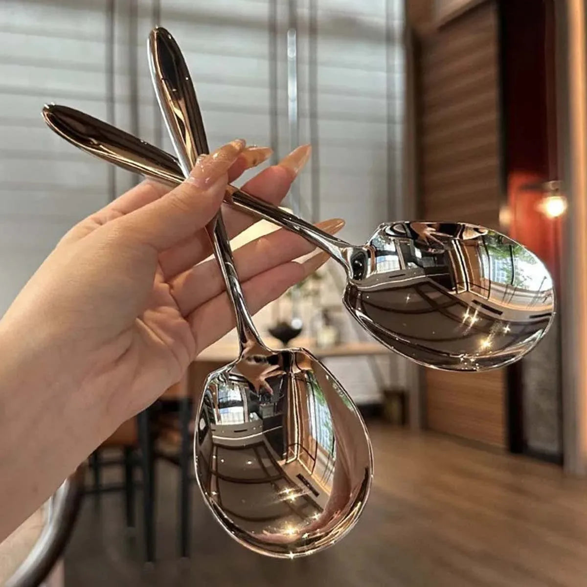 2Pcs Stainless Steel Long Handle Serving Spoons - Suitable for Use in Homes, Hotels, Canteens and Restaurants Meal Spoon Cutlery