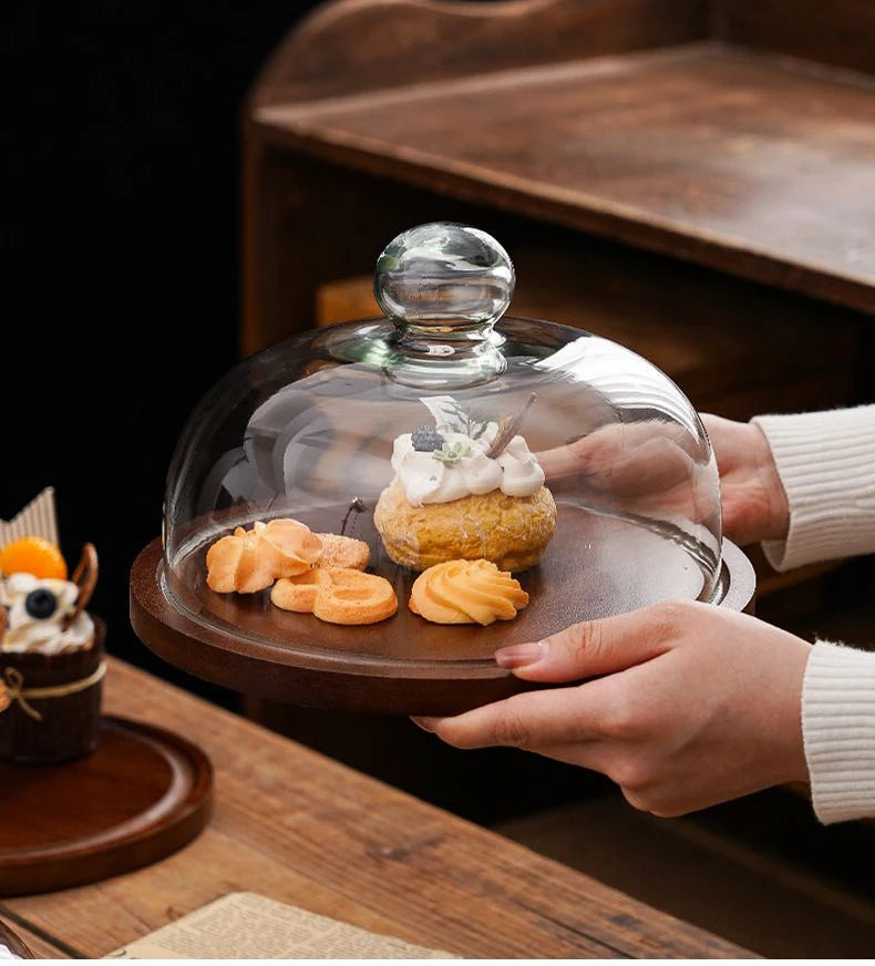 Cake Display Stand Fruit Plate with Cover Food Glass Cover Transparent Display Cake Plate Desserts Dish Cutlery Kitchen Utensils