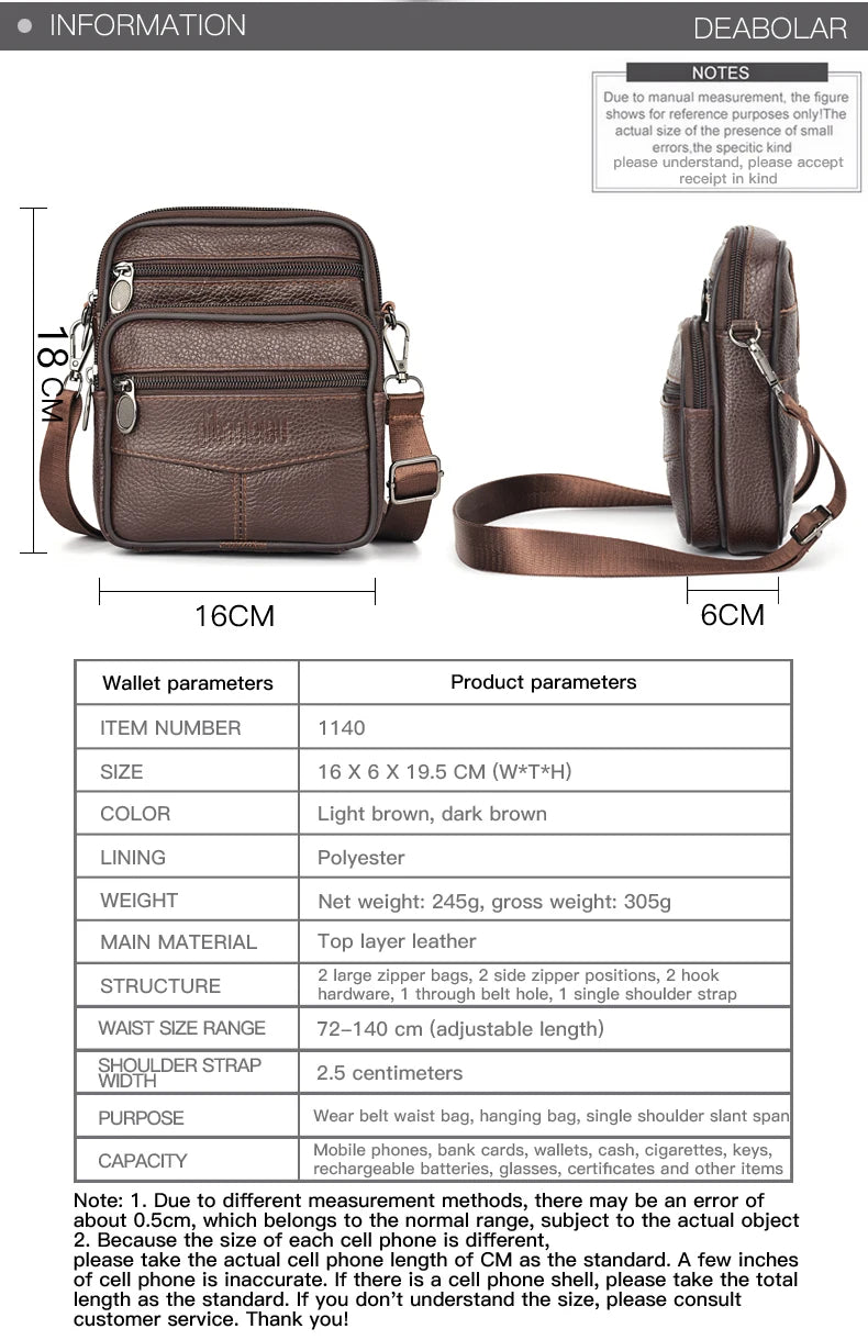 Men's Genuine Leather Crossbody Shoulder Bags High quality Tote Fashion Business Man Messenger Bag  Leather Bags fanny pack