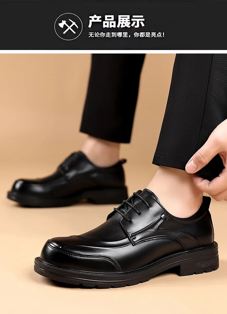 High-end Business Men's Shoes Trend Business Casual Leather Shoes Lace-up Big Head Formal Men's Leather Luxury Leather Shoes