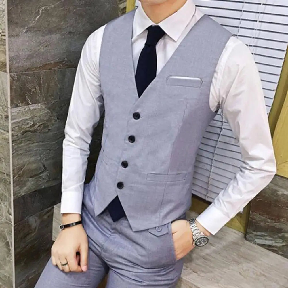 Gentleman Waistcoat Close-fitting High-quality Men's Business Vest Solid Color Wedding Waistcoat Waiter Barkeeper Waistcoat