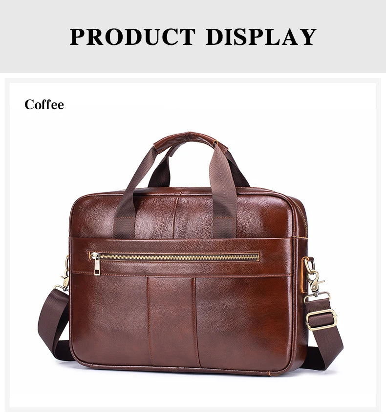 Men's Genuine Leather Laptop Bag Vintage Business Briefcase Shoulder Handbag Messenger Computer Bag Work Travel