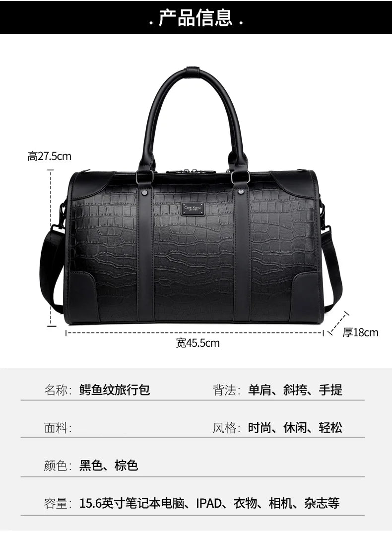 Fashion Handbag Bag Men Business Travel Tote Luxury Alligator PU Leather Luggage Bag With Shoulder Strap Crossbody Bags Duffle