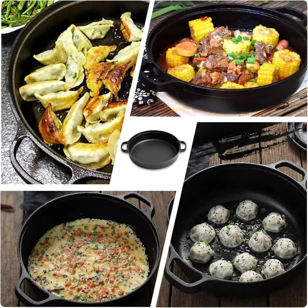 Kitchen Cookware Non-Stick Cast Iron Skillet Flat Bottomed Double Handle Frying Pan Thickened Non-coated Wok Outdoor