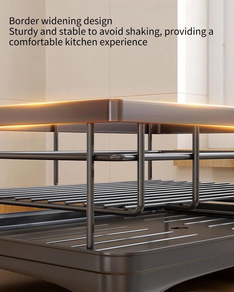 Kitchen Storage Rack, Foldable and Pull-out Cutlery Storage Platform, Double-layer Drain Basket, Bowl and Plate Storage Rack