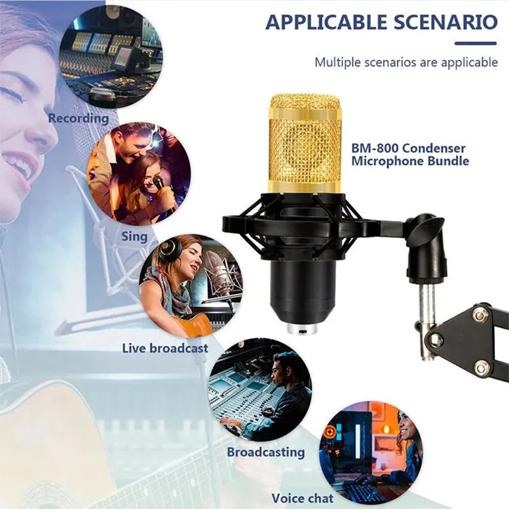 BM800 Microphone V8 Sound Card Podcast Equipment Professional Audio Condenser Mic Kit for Live Broadcasting Studio Recording