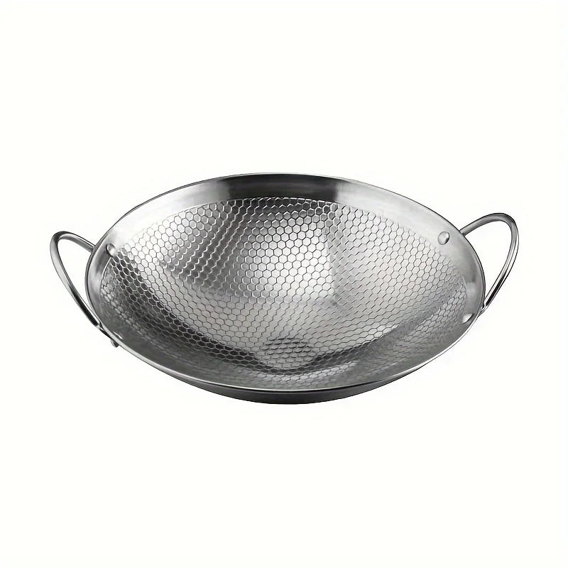 1pc 29cm/11.42inch stainless steel honeycomb skillet non-stick with handle scratch-resistant cooking pasta steak porridge ramen