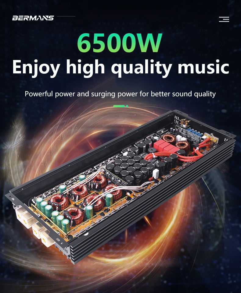 Competition grade 6500W mono car audio amplifier, low distortion, smooth sound quality, 0.5,1 ohm single-stage D high-power car