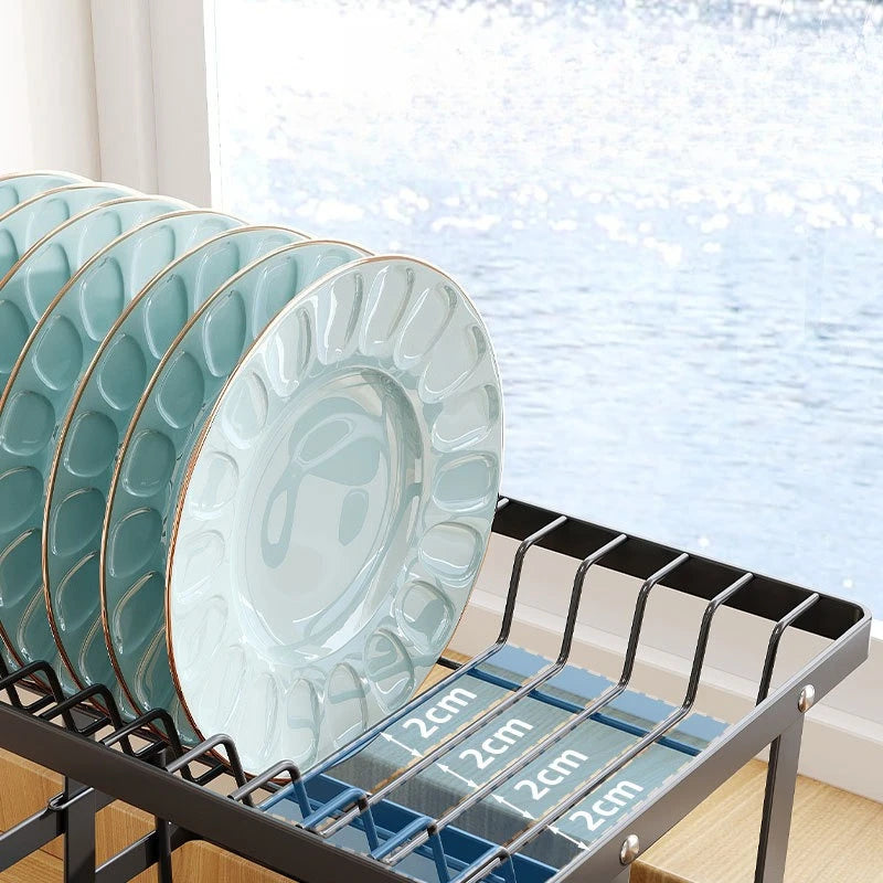 Kitchen Storage Rack, Foldable and Pull-out Cutlery Storage Platform, Double-layer Drain Basket, Bowl and Plate Storage Rack
