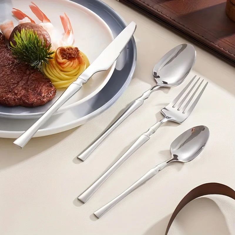 30 Piece Silverware Set for 6, Premium Stainless Steel Cutlery Set with Square Edge, Include Fork, Knife, Spoon, Mirror Finished